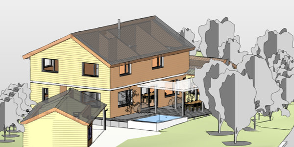 Einfamilienhaus mit Holz Illustration 1